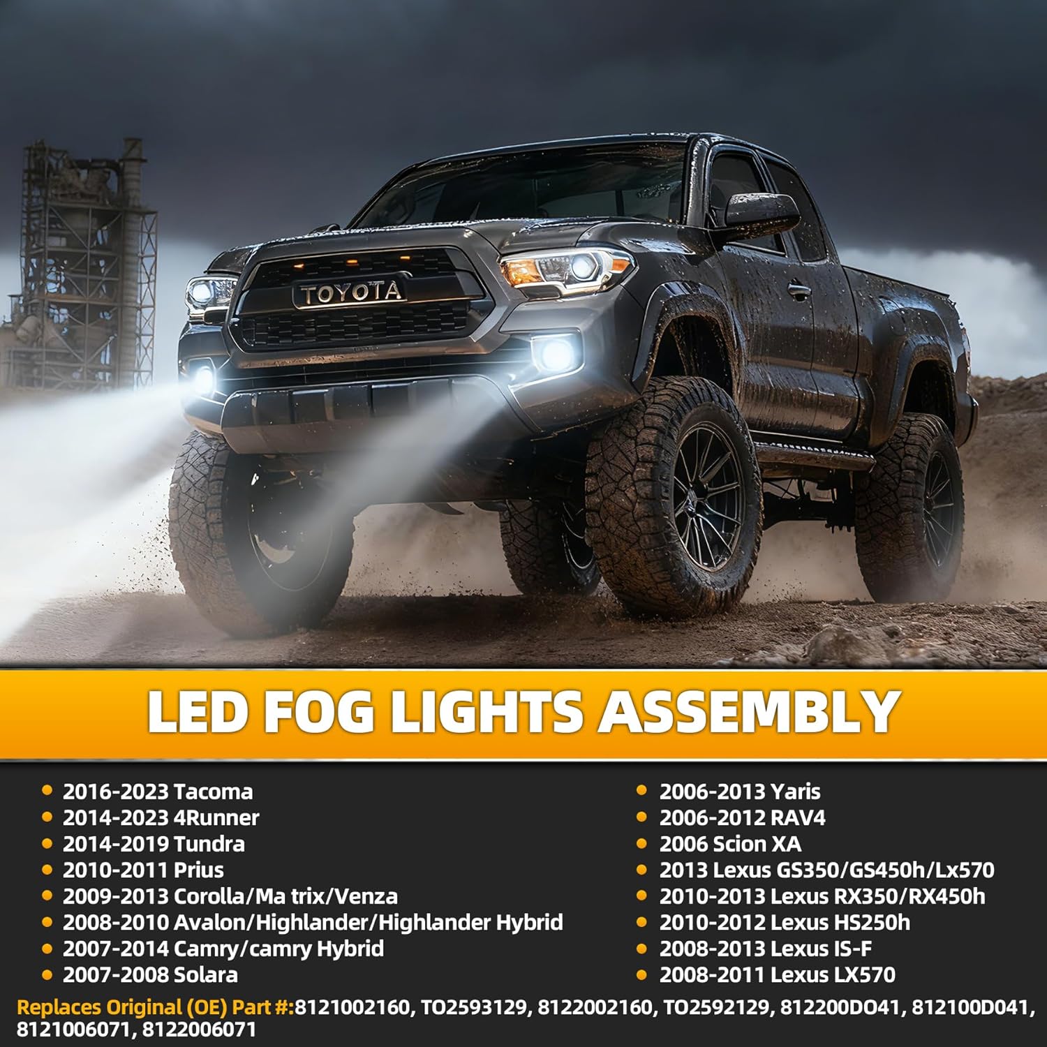 Upgraded 2PCS LED Fog Lights Compatible with 2016-2023 Toyota Tacoma, 2014-2019 4Runner, Tundra, 6000K Bright White Bumper Driving Lamps Assembly Kit, IP67 Waterproof