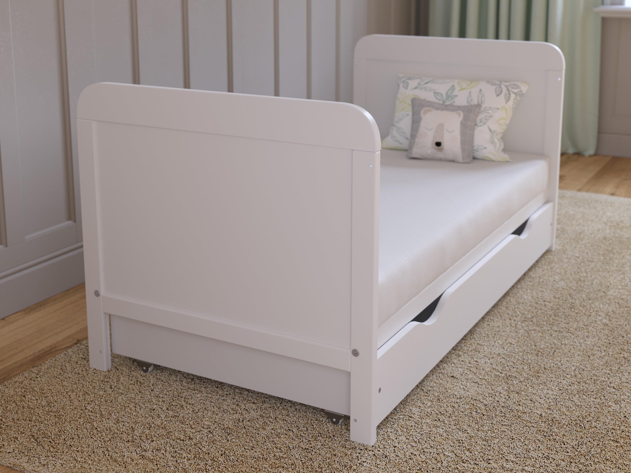 Love For Sleep Cuna de Madera para bebé 120x60 cm con cajón Blanco – Convertible en Cama Infantil – Altura Ajustable – Cuna evolutiva para recién Nacido y niño pequeño