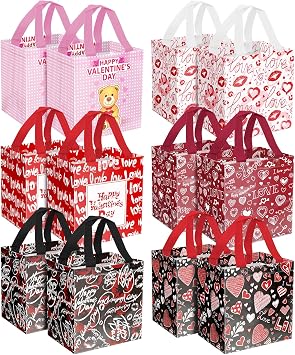 JWSCYSY 12Pack Happy Valentines Day Reusable Tote Bags, Non-Woven Valentines Gift Bags with Handles for Valentine Party Favor, Gift Wrapping.