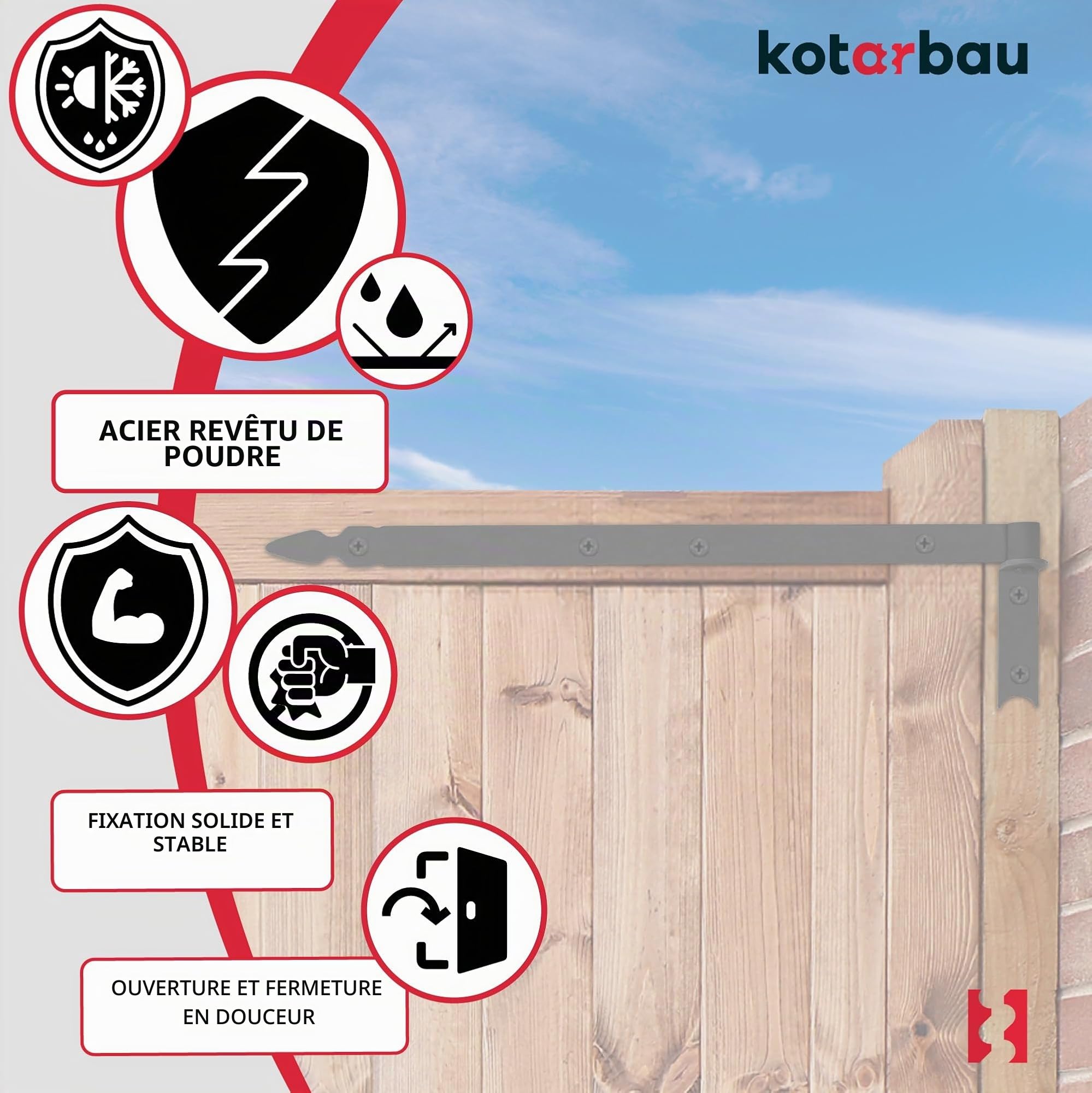 KOTARBAU® Charnière à Congé de 600 mm Noire x2 en Acier | Charniere Porte Lourde | Penture | Charniere Portail | Charnière Porte Lourde, | Penture Volet Bois | Charnieres | Charniere Noir | Charnières