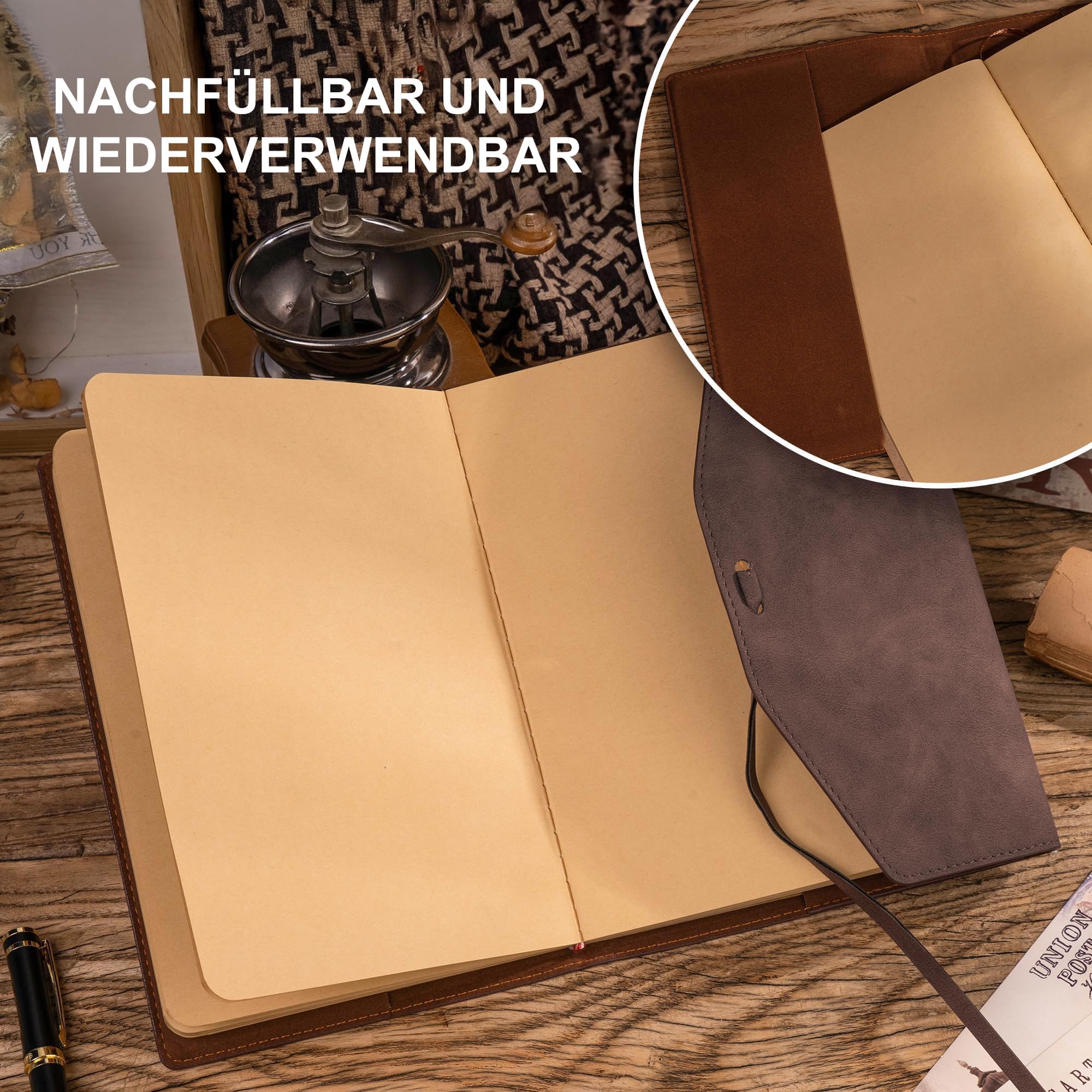 CAGIE Tagebuch für Erwachsene Leder Notizbuch Blanko A5 Vintage Lederbuch Kraftpapier 160 Seiten Softcover Junk Journal für das Schreiben Travel Skizzieren Scrapbooking, Braun
