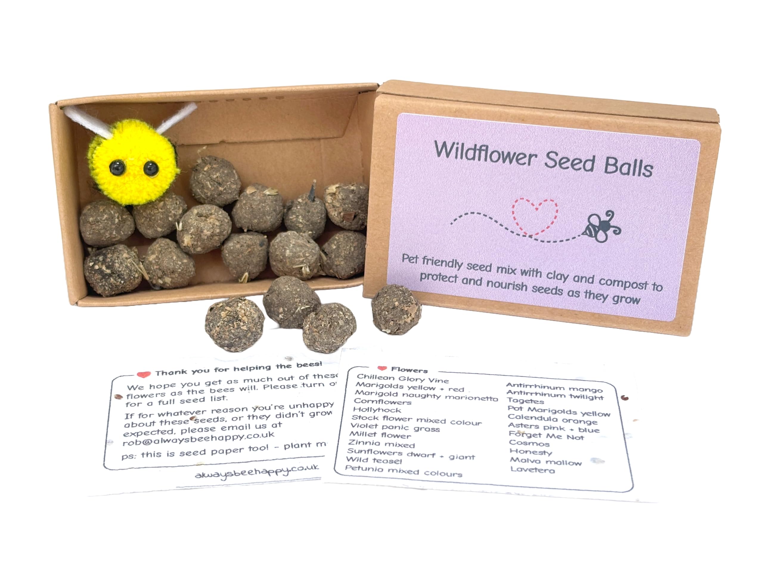UK-Grown Pet Friendly Wildflower Seed Balls – Box of 16 | 60–100 Seeds per Ball | Bee & Butterfly Friendly | Easy to Grow | Eco-Friendly Garden Gift | Handmade in the UK