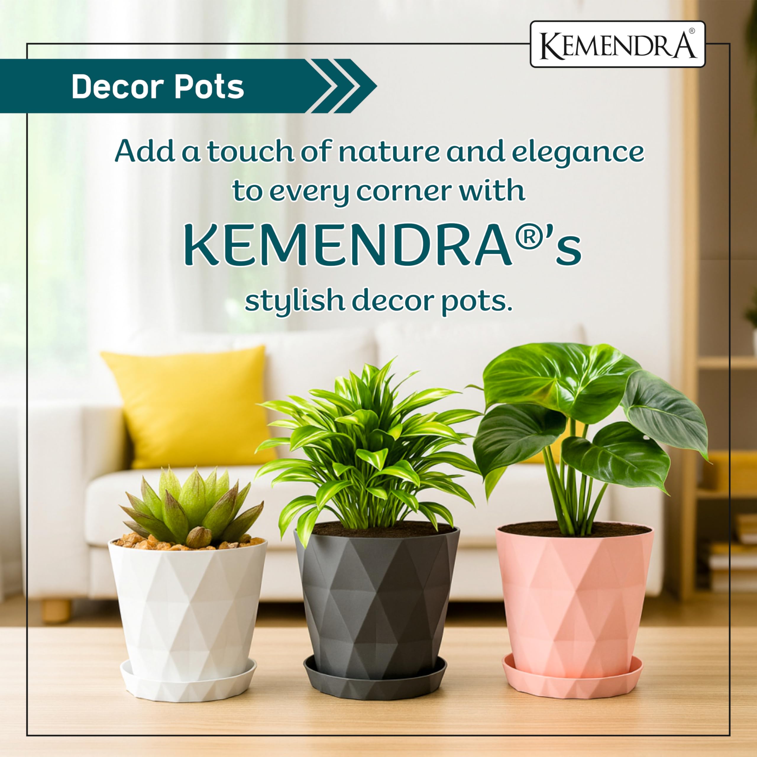 Kemendra® Plastic Flower Pots for Home Decoration, Plant pots for Home Decor, pots for Plants Big Size Plant Pots for Garden Balcony Plastic Flower pots for Garden (Round Diamond Multi Colour 5) - Image 3 thumbnail