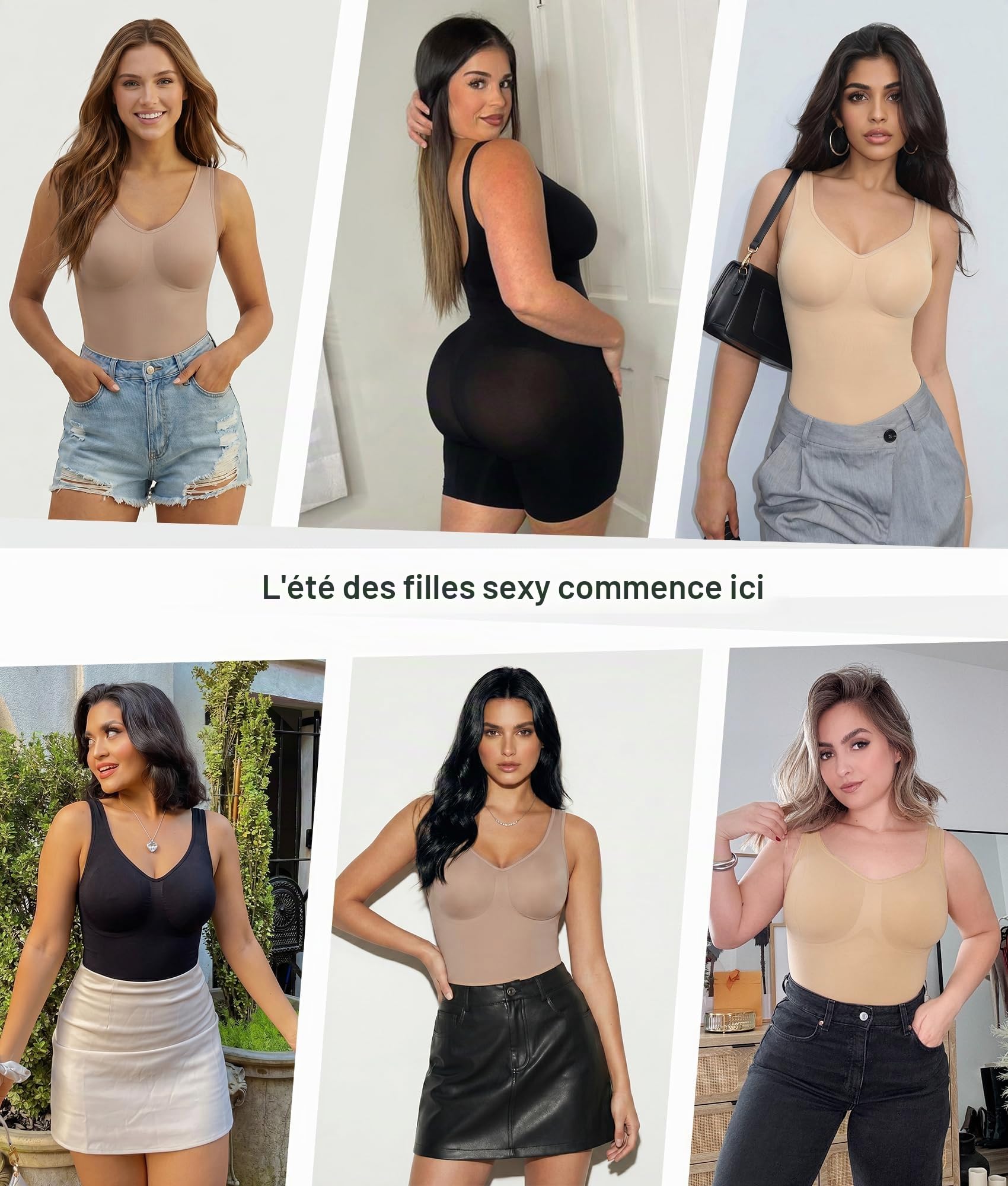 SHAPERX Gaine Ventre Plat Body Sculptant Femme Invisible Combinaison Gainante Shapewear Bodysuit Amincissant Body Short