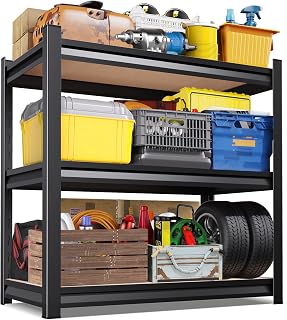 Heavy Duty Metal Garage Shelving Unit 33.5" Hx35.4 Wx15.7 D, Black | 3-Tier Adjustable, Tool-Free Assembly, Powder-Coated Finish, Rust-Resistant Steel, Multi-Space Organizer