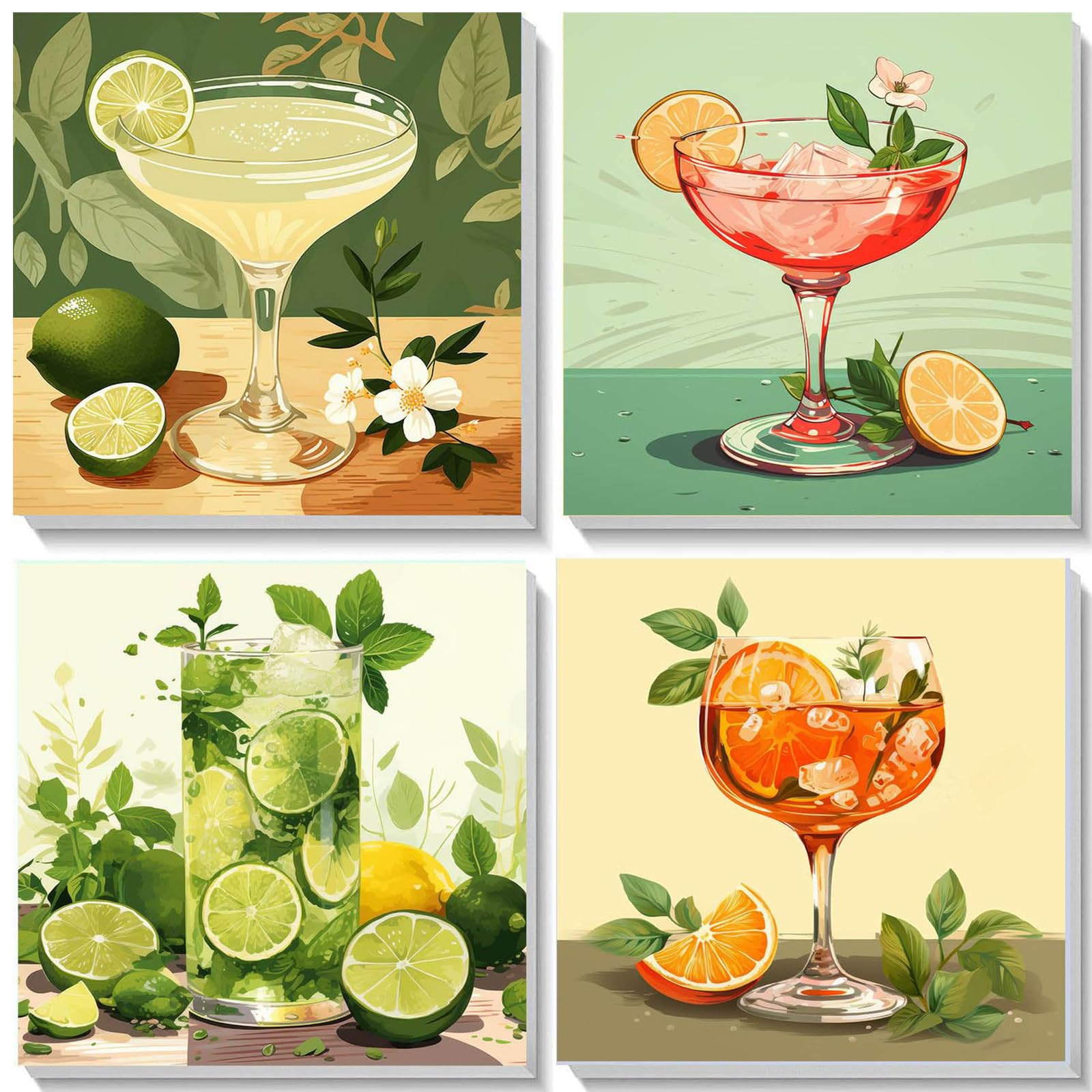 lxmydm Malen nach Zahlen erwachsene Cocktailglas DIY digitales Ölgemälde 4-teiliges Set mit Premium-Pinseln HD-Leinwand Polypropylenfarbe als Geschenk 20 x 20