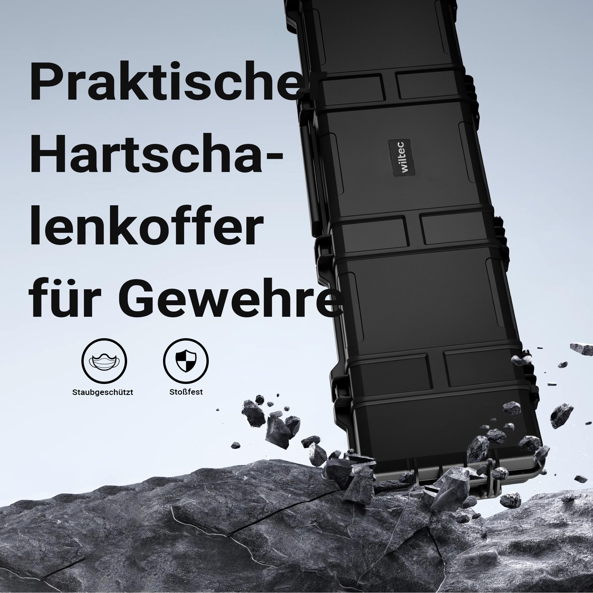 Wiltec Waffenkoffer für Langwaffen, Gewehrkoffer mit Schaumstoffpolsterung und Rollen für sicheren Transport, Langwaffenkoffer mit hoher Traglast und Tragegriff