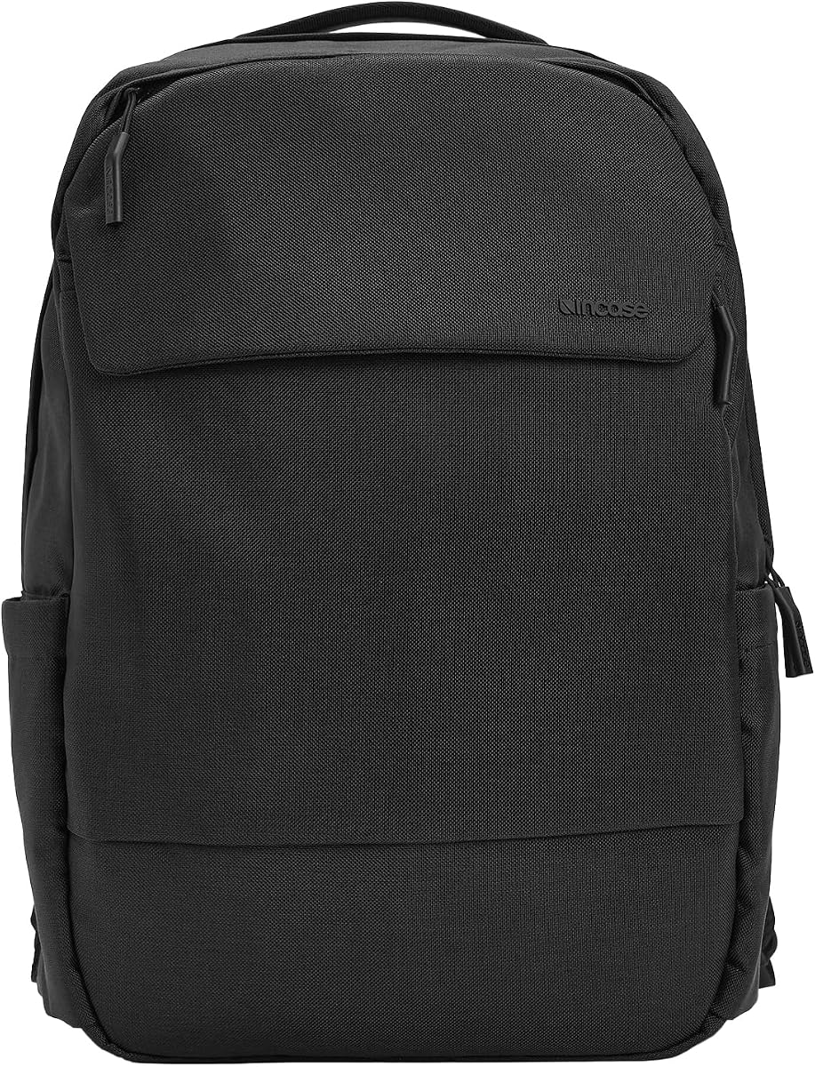 Crosstown Backpack – 20L Everyday Laptop Backpack for Work, Travel – 16" Faux Fur MacBook Sleeve, External Front Pocket, Water Bottle Pockets, Travel Pass Through - Black