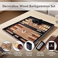 Vista 4 de Juego de backgammon de madera para adultos – Estuche clásico de juego de mesa de 19 pulgadas – Juego de backgammon plegable premium con piezas