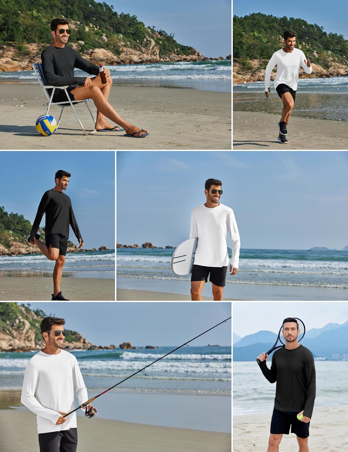 PINSPARK 2 Pack Men's Rash Guard Shirts with Thumb Holes Lightweight UPF 50+ Long Sleeve Sun Shirt Quick Dry Swimming Shirts - Image 6