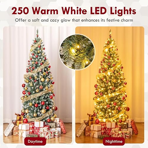 Miniatura 95 de Goplus - Árbol de Navidad artificial cónico de 6 pies, 340 puntas de rama, agujas de cloruro de polivinilo premium, delgado con soporte de metal