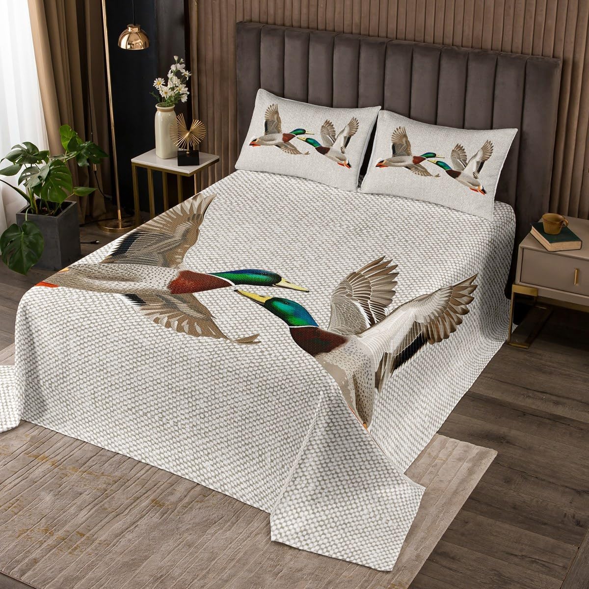 Erosebridal 3D Ferret Coverlet Queen Size Wild Animal Print Quilt Set, Pet Theme Bedding Set Brown White Bedspread Set, Ferret Lovers Gifts Bed Cover for All Seasons Microfiber 3pcs