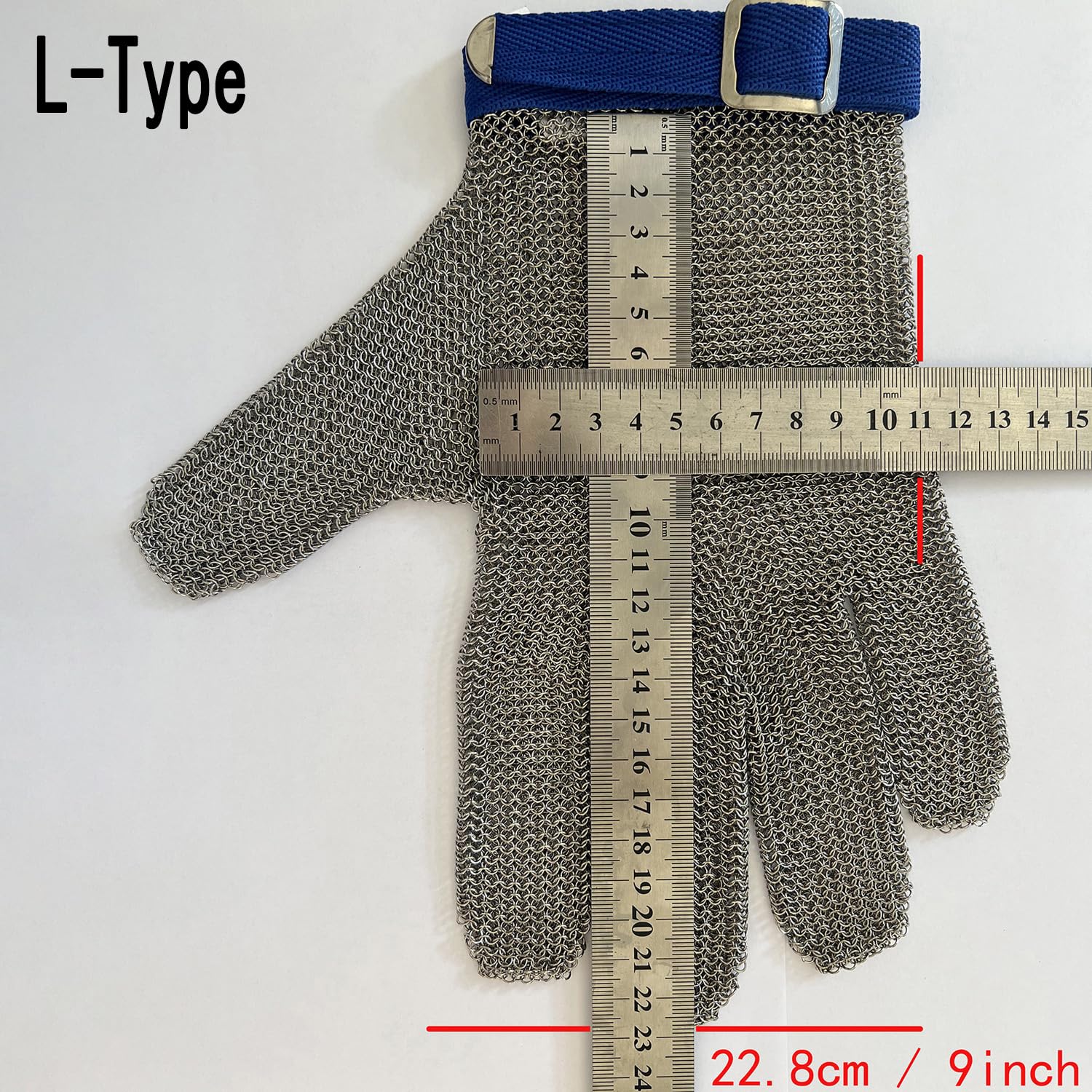 JZD Guantes de acero inoxidable, guantes resistentes a los cortes, alambre de acero inoxidable 304, malla de metal, corte de cocina (5 dedos, L (pieza de 1) (azul))