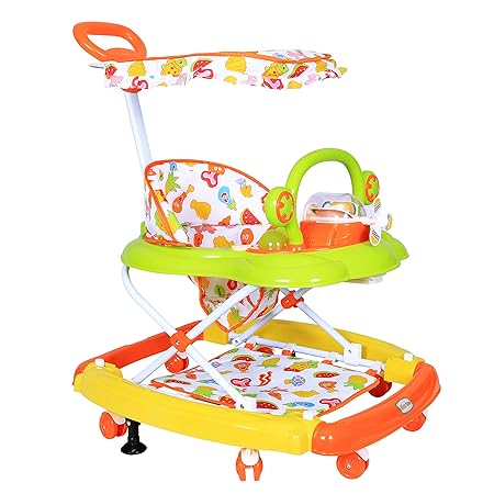 1st Step Walker Cum Rocker with Canopy, Push Handle and 3 Level Height Adjustment (Green)