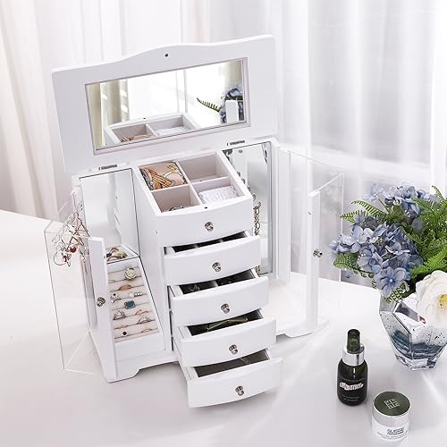Miniatura 2 de SONGMICS Joyero de madera organizador grande con puertas acrílicas transparentes y 4 cajones blanco UJOW57W