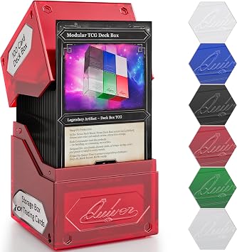 Quiver Time 360 Modular Nexus DeckBlock - Durable Stackable MTG Deck Box for Commander fits 100+ Cards | Stylish 100 Card Deck Box MTG | Interchangeable TCG Decks Boxes 1 pcs, Red