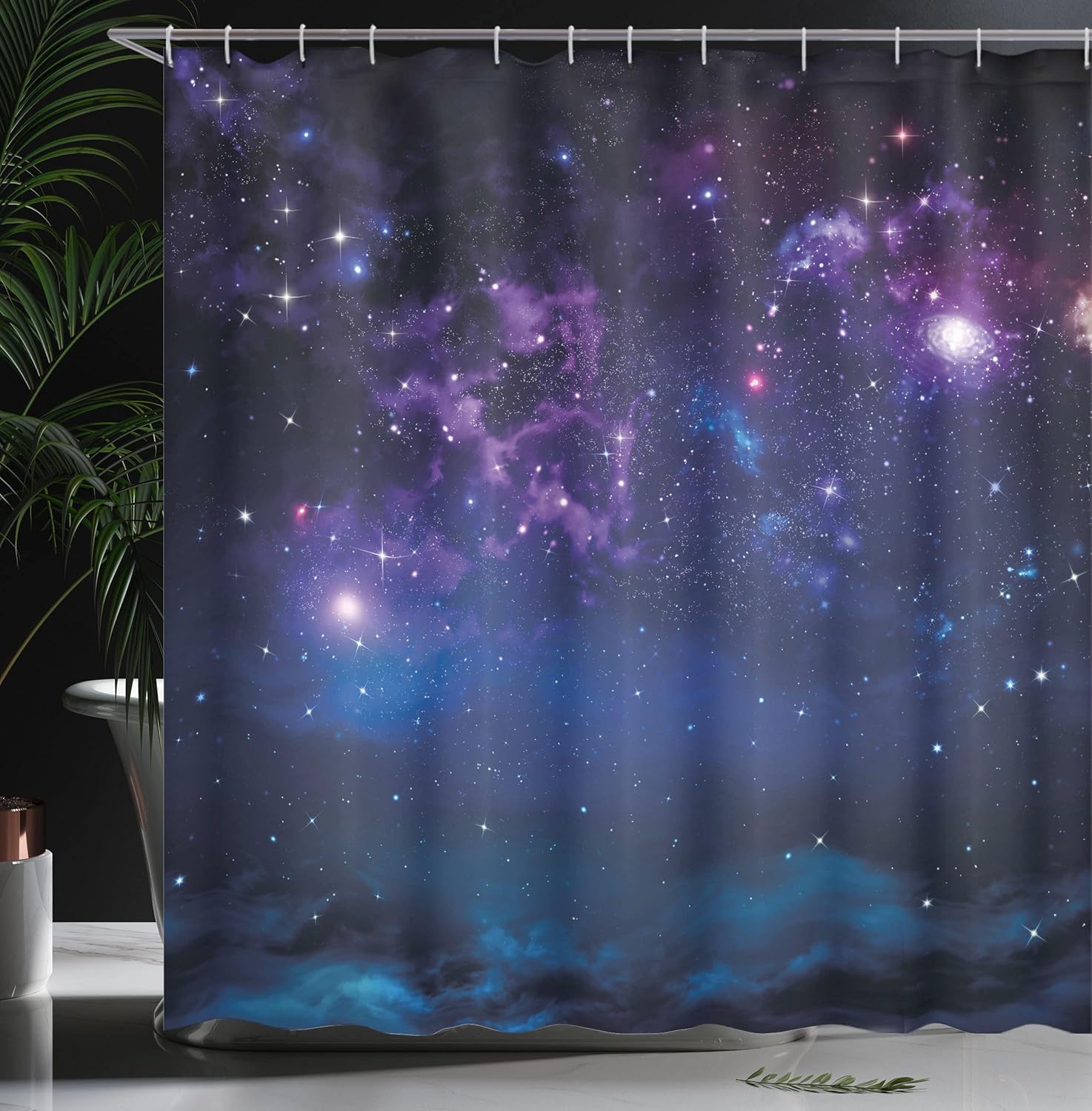 Ambesonne Space Shower Curtain, Milky Way Themed Dark Matter with Star Field Sci Fi Travel Display Art Print, Cloth Fabric Bathroom Decor Set with Hooks, 69" W x 84" L, Magenta Blue