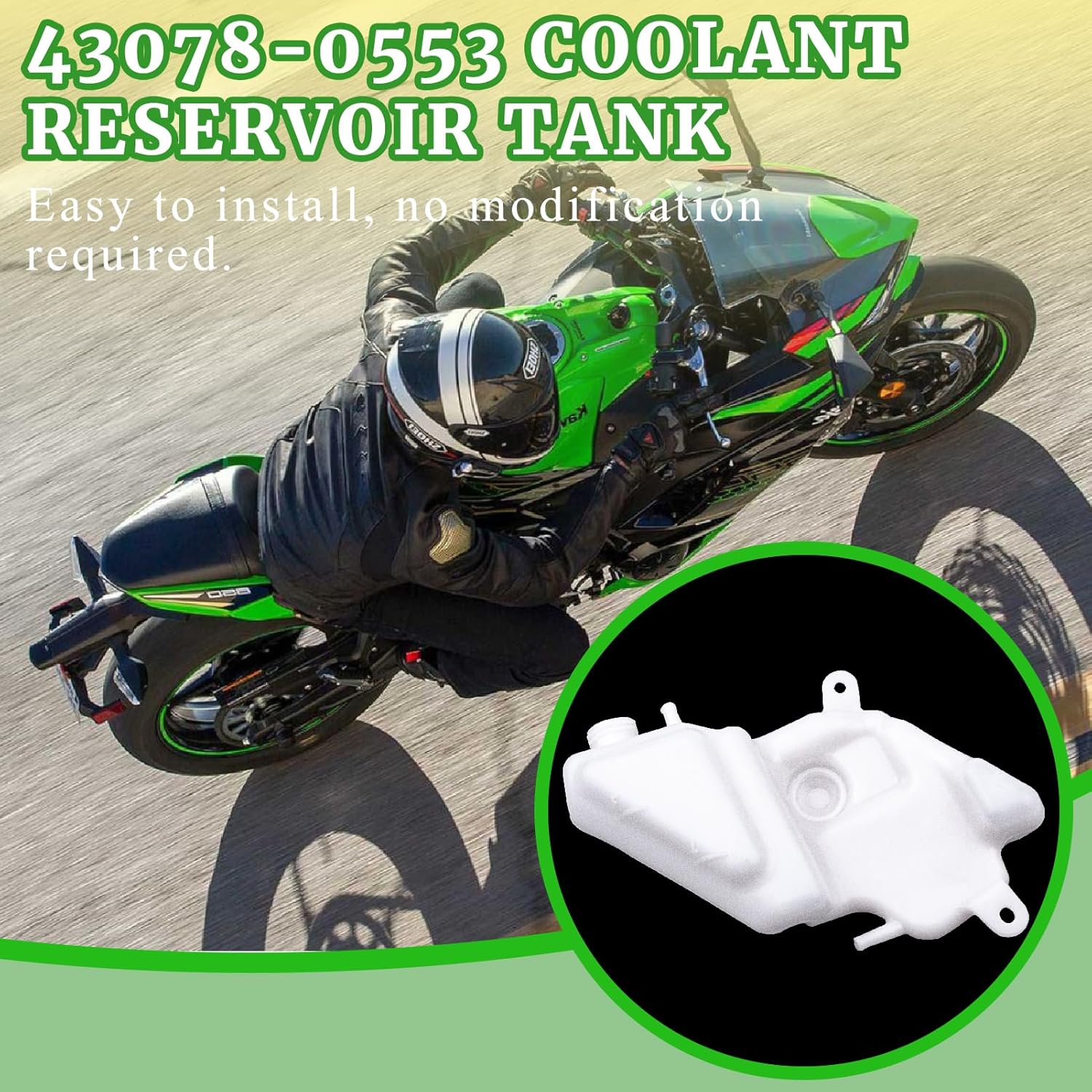 Motorcycle Coolant Reservoir Tank 43078-0553 Compatible with 2012-2016 Kawasaki Ninja 650 Series EX650 EX650 ABS EX650A EX650F ABS EX650E Engine Radiator Coolant Water Replacement Parts White