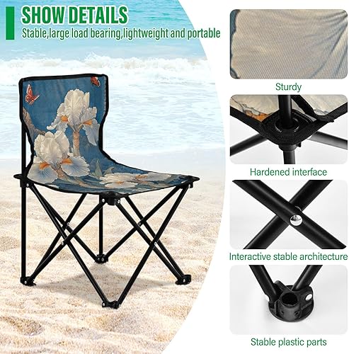 Miniatura 5 de Chinese Style White Iris Butterflies Backpack Beach Chairs for Adults Ultralight Portable Folding Chair with Carrying Bag Portable Chair for Waiting