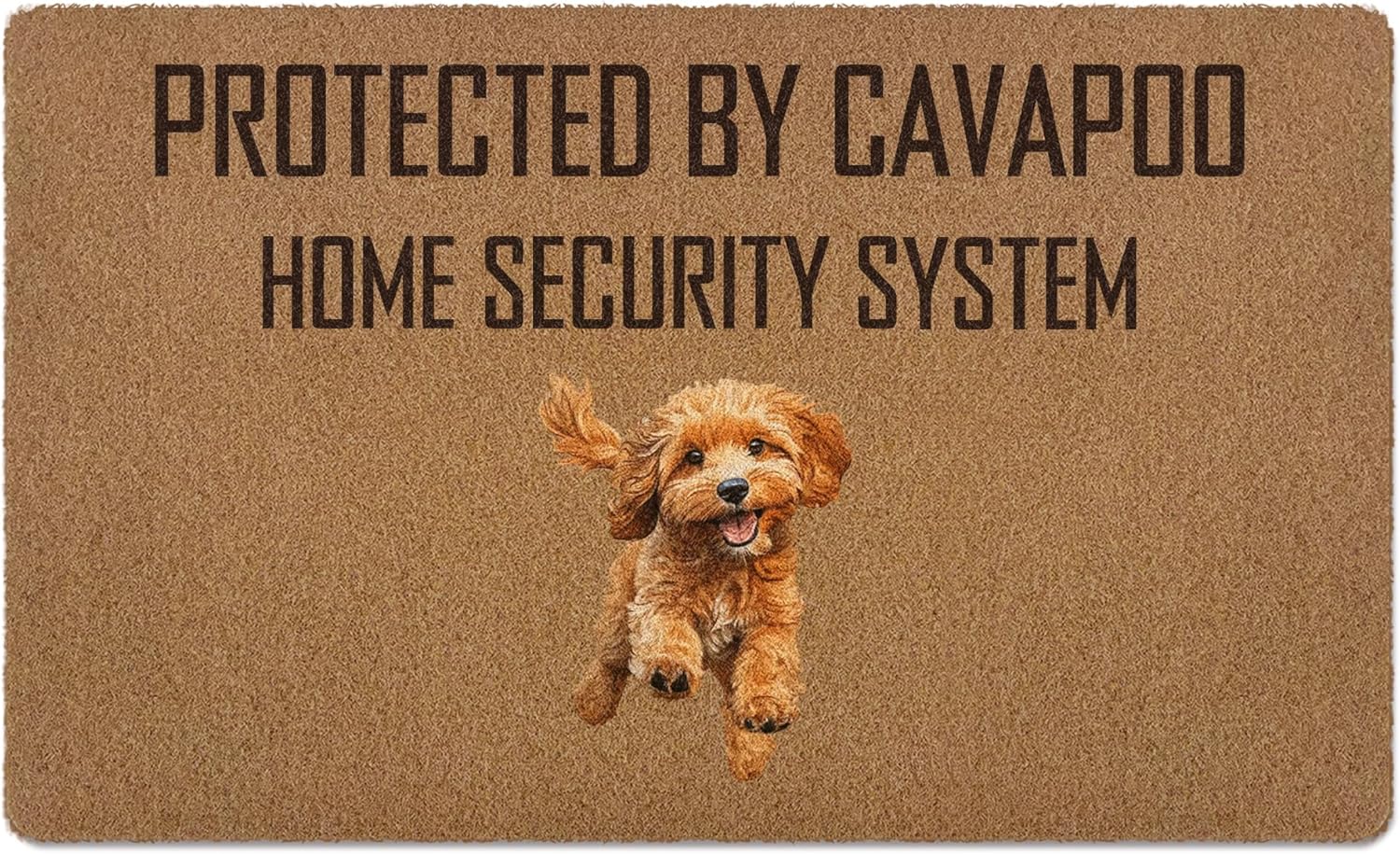 Funny Cavapoo Door Mat, Dog Welcome Mat, Funny Protected by Cavapoo Home Security System Coir Door Mats Outdoor Indoor Outside Entrance, TheCavapoo Gifts for Women DogLovers Doormats 17X29 Inch