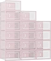 Vista 1 de Shoe Storage Box, 15 Pack Clear Plastic Stackable Shoe Organizer for Closet, Interlocking Design Shoe Container Bins for Sneakers, Foldable Shoe