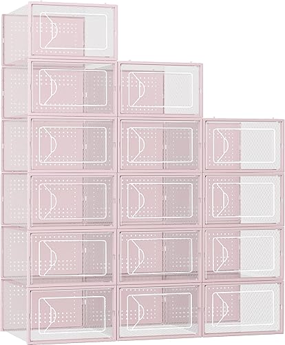 Caja de almacenamiento de zapatos, paquete de 15 organizadores apilables de plástico transparente para armario, contenedores de zapatos de diseño
