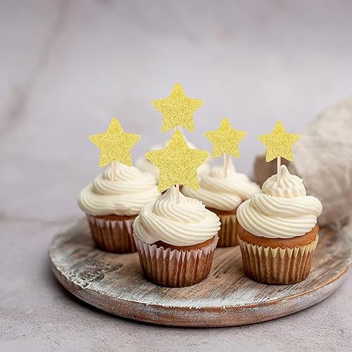 Miniatura 7 de 30 piezas de adornos de estrella para cupcakes con purpurina montados con estrella centelleante, para boda, compromiso, despedida de soltera, fiesta
