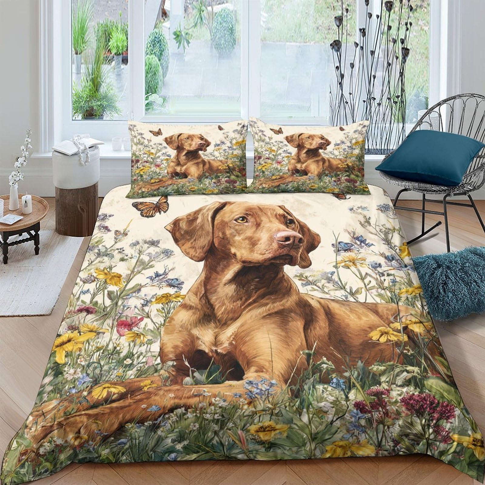 Ctjqhvkz Style-4 3D Printed Brown Dog Wildflowers Fitted Sheet Microfiber Soft Mattress Cover For Bedroom Guest Room Easy Care Single（135X200cm）