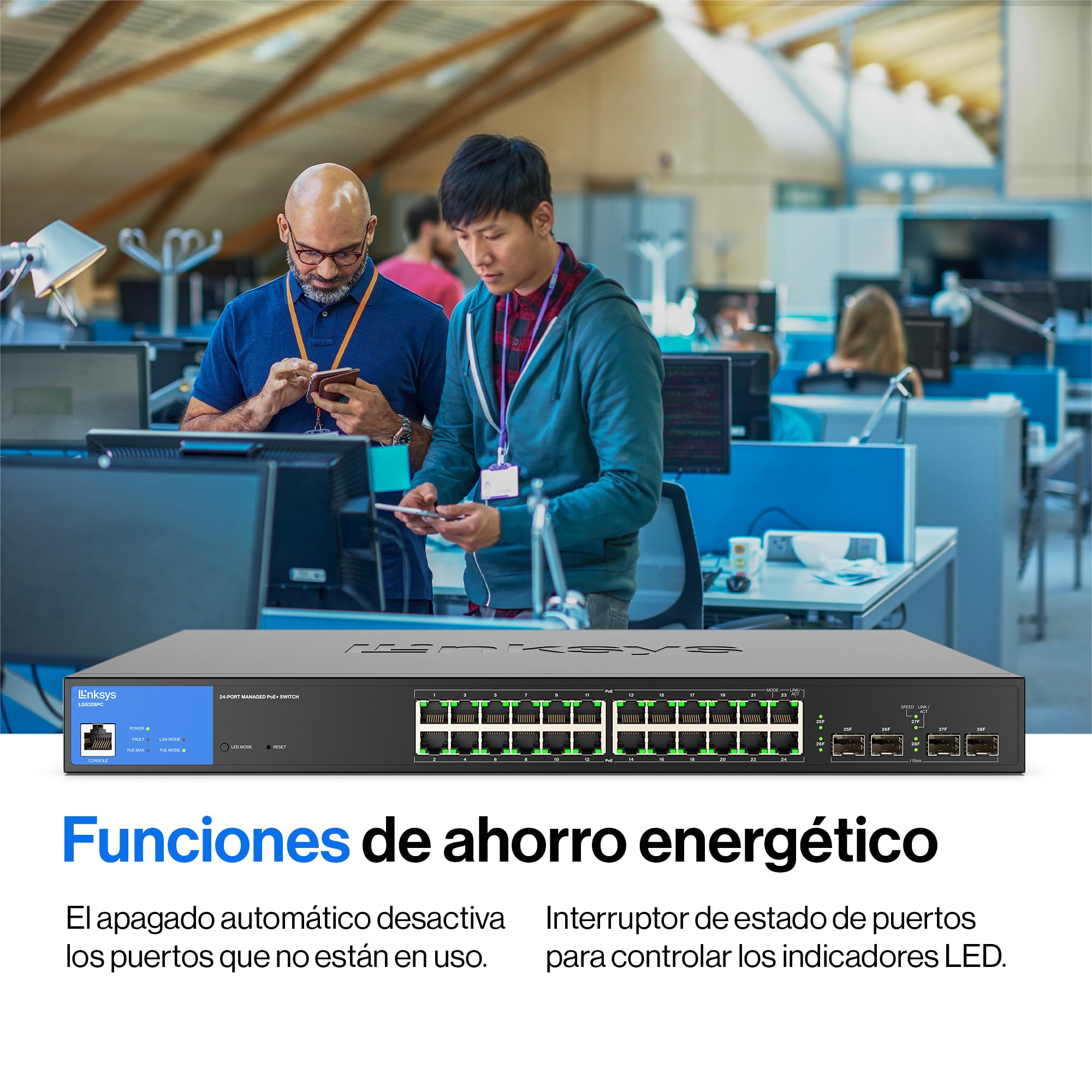 Linksys switch de red Gigabit administrado de 24 puertos LGS328PC con 4 ranuras SFP de enlace de subida de 1 Gb, PoE/PoE+, QoS, enrutamiento estático, VLAN, IGMP, carcasa de metal