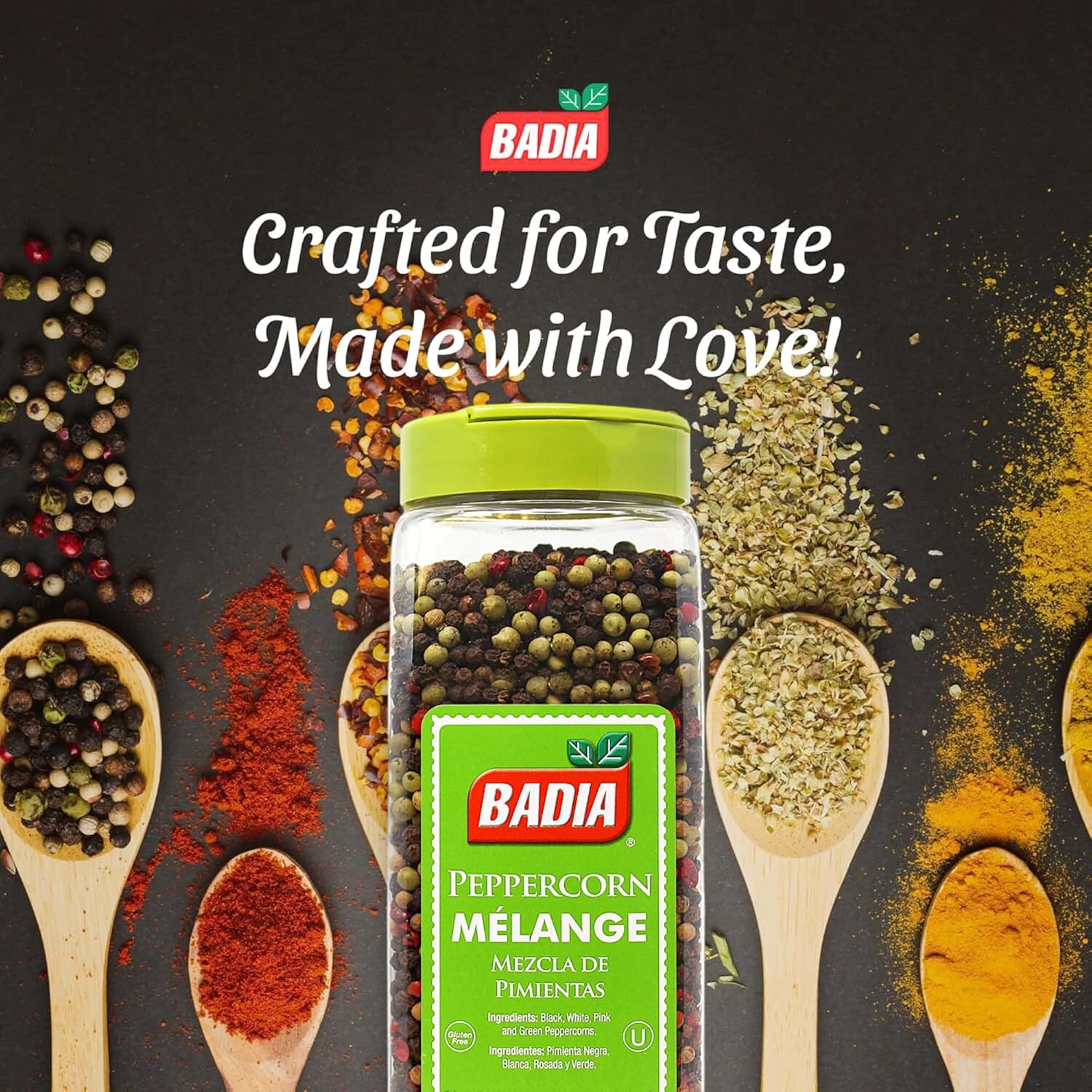 Badia Whole Peppercorn Blend, 16 Oz – Black, White, Green & Pink Pepper Melange for Spicy, Fruity, Woody Flavors - Gluten Free