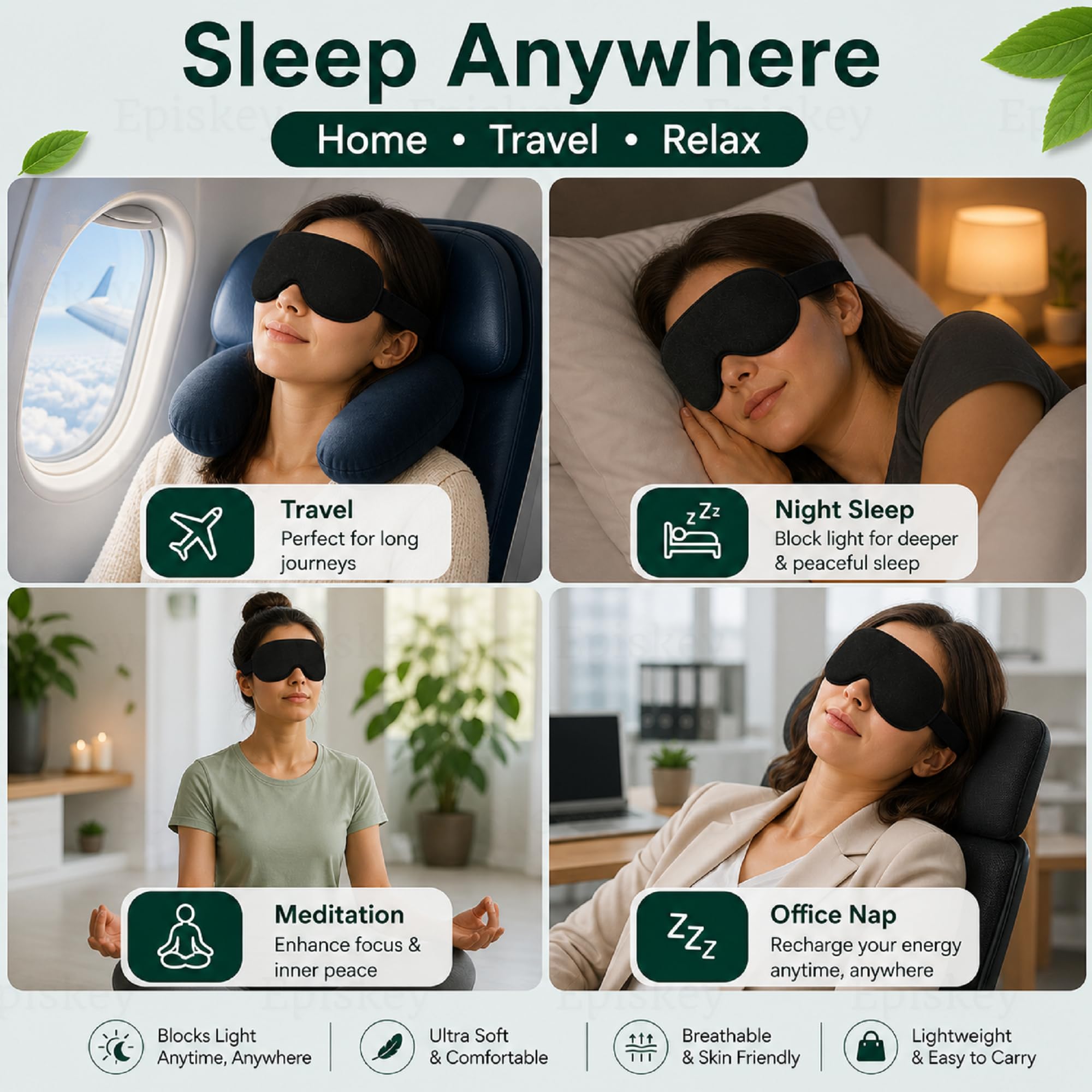 Episkey Premium Velvet Eye Sleep Mask for Men & Women | Soft Eye Mask for Sleeping | Adjustable Strap, 100% Light Blocking | Travel & Relaxation Eye Cover for Deep Sleep (BLCK_VLVT) 3
