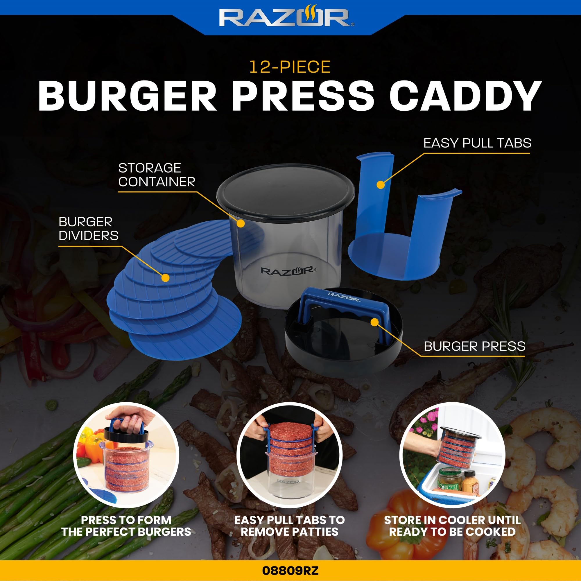 Mr. Bar-B-Q Razor Burger Press Caddy
