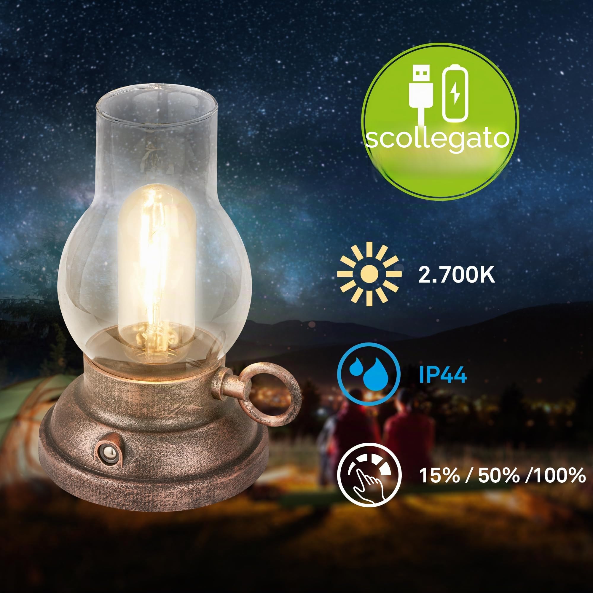 BRILONER - Lampada da tavolo senza fili IP44 con touch, dimmerabile, batteria sostituibile, lampada da tavolo da esterno, 10,5x17,5 cm, bronzo-artigianato