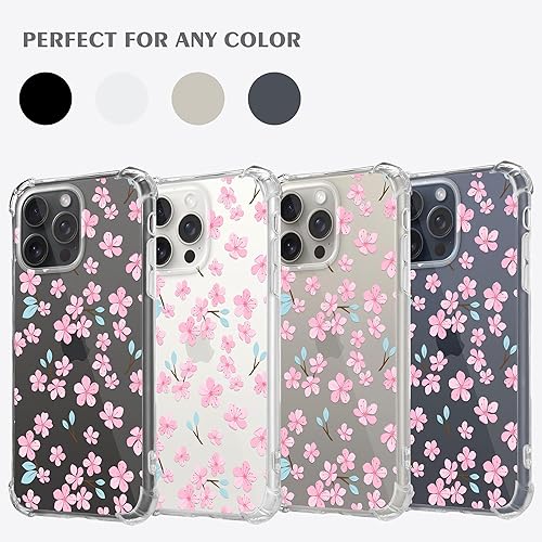 Miniatura 5 de Funda transparente de flor de cerezo diseñada para iPhone 15 Pro, funda transparente de flor de Sakura para iPhone 15 Pro para mujeres y niñas,