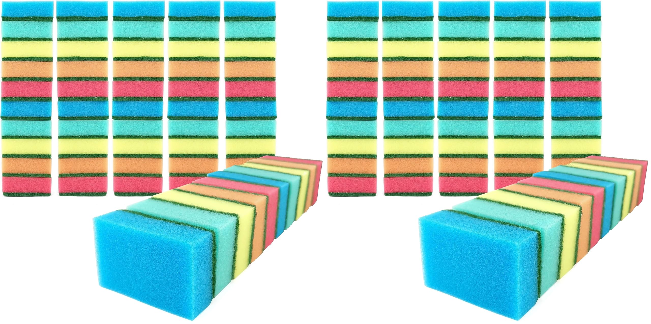 IDEA HOME 60er Set Küchenschwamm, Topfschwamm, Zweiseitig Reinigungsschwamm, 75 x 50 x 28 mm, Mehrzweck Putzschwamm, MIDI, Mehrfarbig (Packung mit 2)