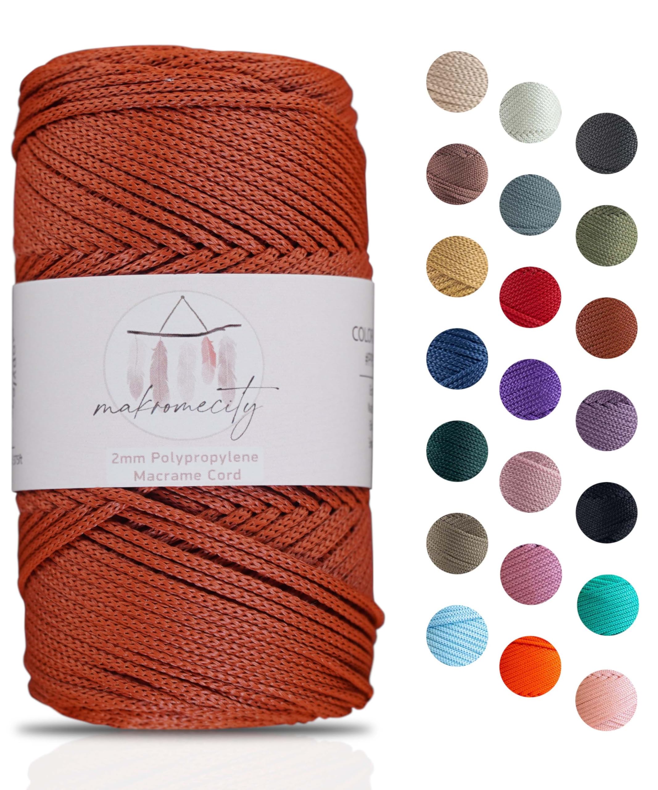 Makromecity, Polyester Macrame Cord 2mm x 125 Yards (375 feet) 2mm Polypropylene Macrame Cord Crochet Macrame Bag Cord Crafts for Wall Hangings, Bags, Underplate, Rug (1, Brick)