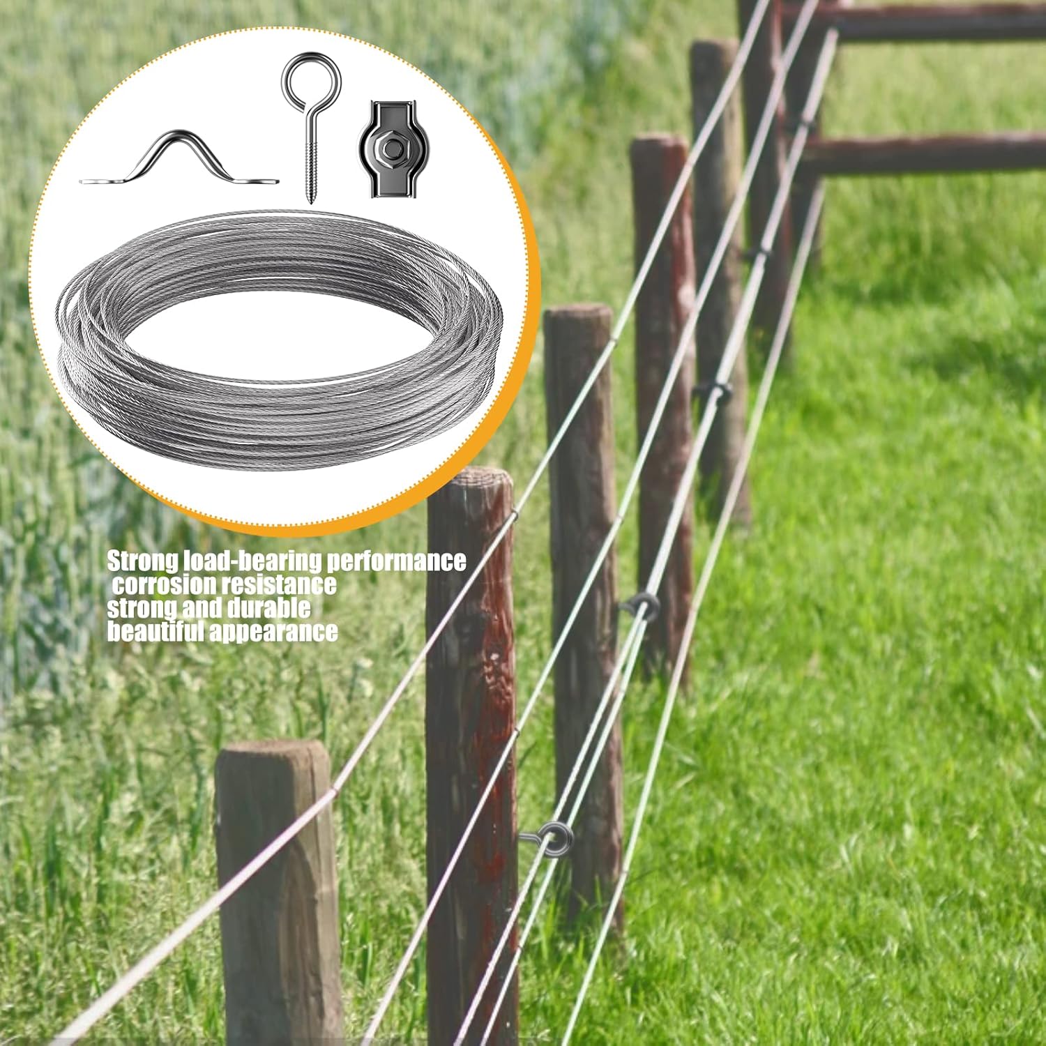 Frientool 50M Wire Rope Garden Kit Φ2mm,Collocation turnbuckle wire tensioner,for climbing