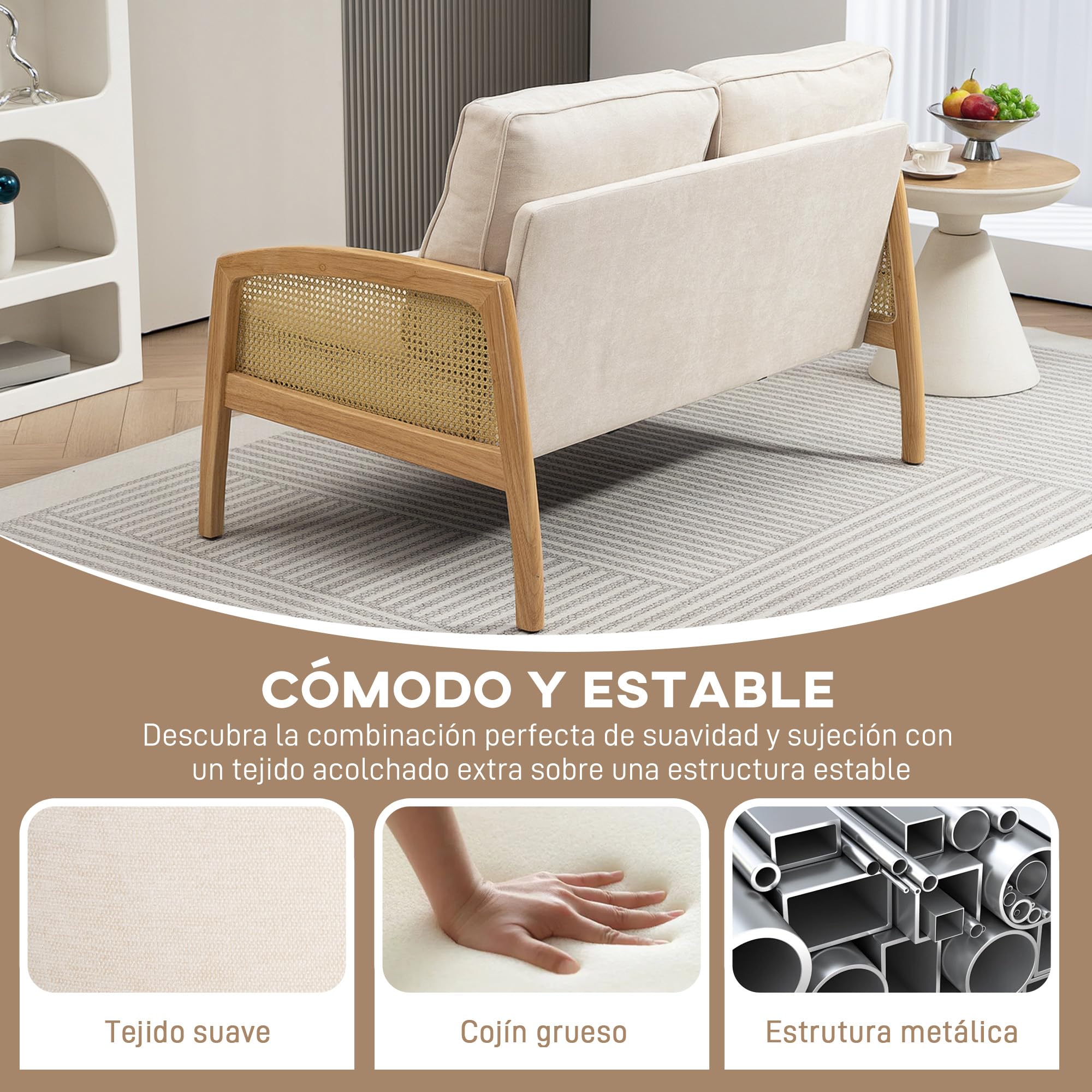 HOMCOM Sofá de 2 Plazas Tapizado en Chenilla 240 kg 123x75x88 cm Beige