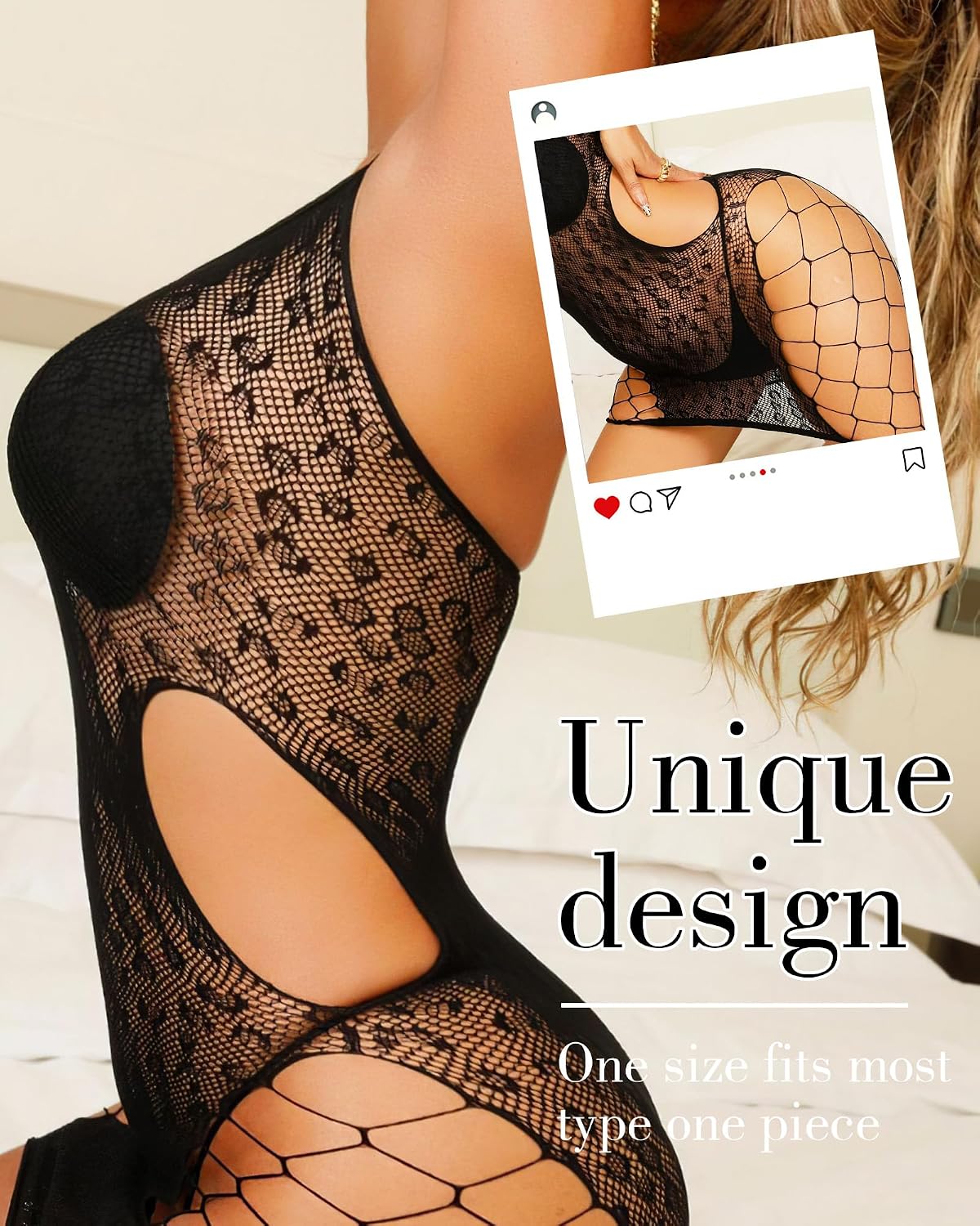 Black Lace Leopard Bodysuit, Elastic Fishnet Bodystocking