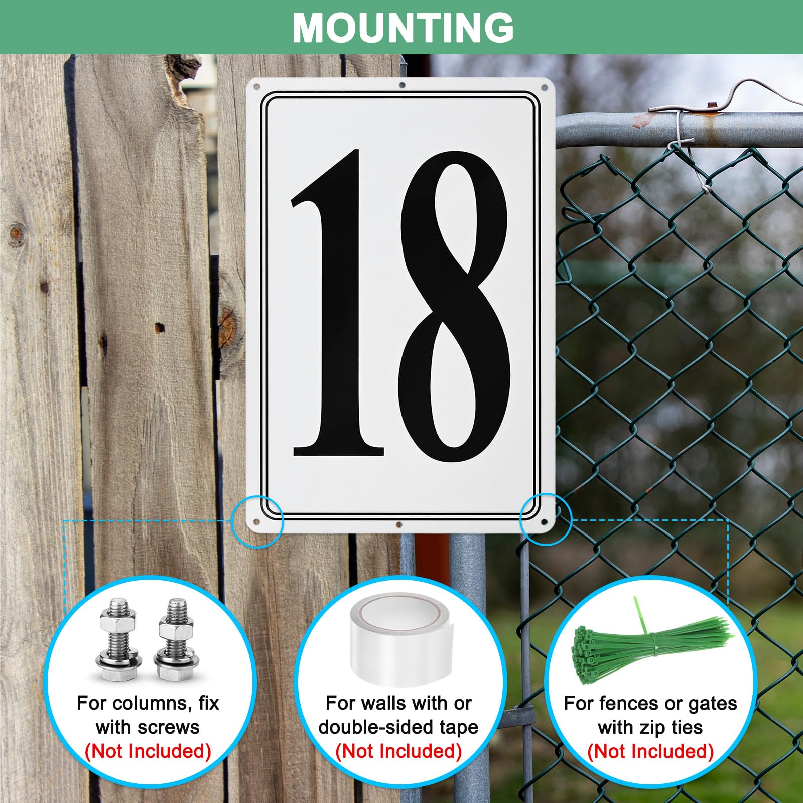 M METERXITY Aluminum Number Sign 18, 11.8 Inch House Numbers and Metal Letters, Parking Spot Letter Signs - Image 4