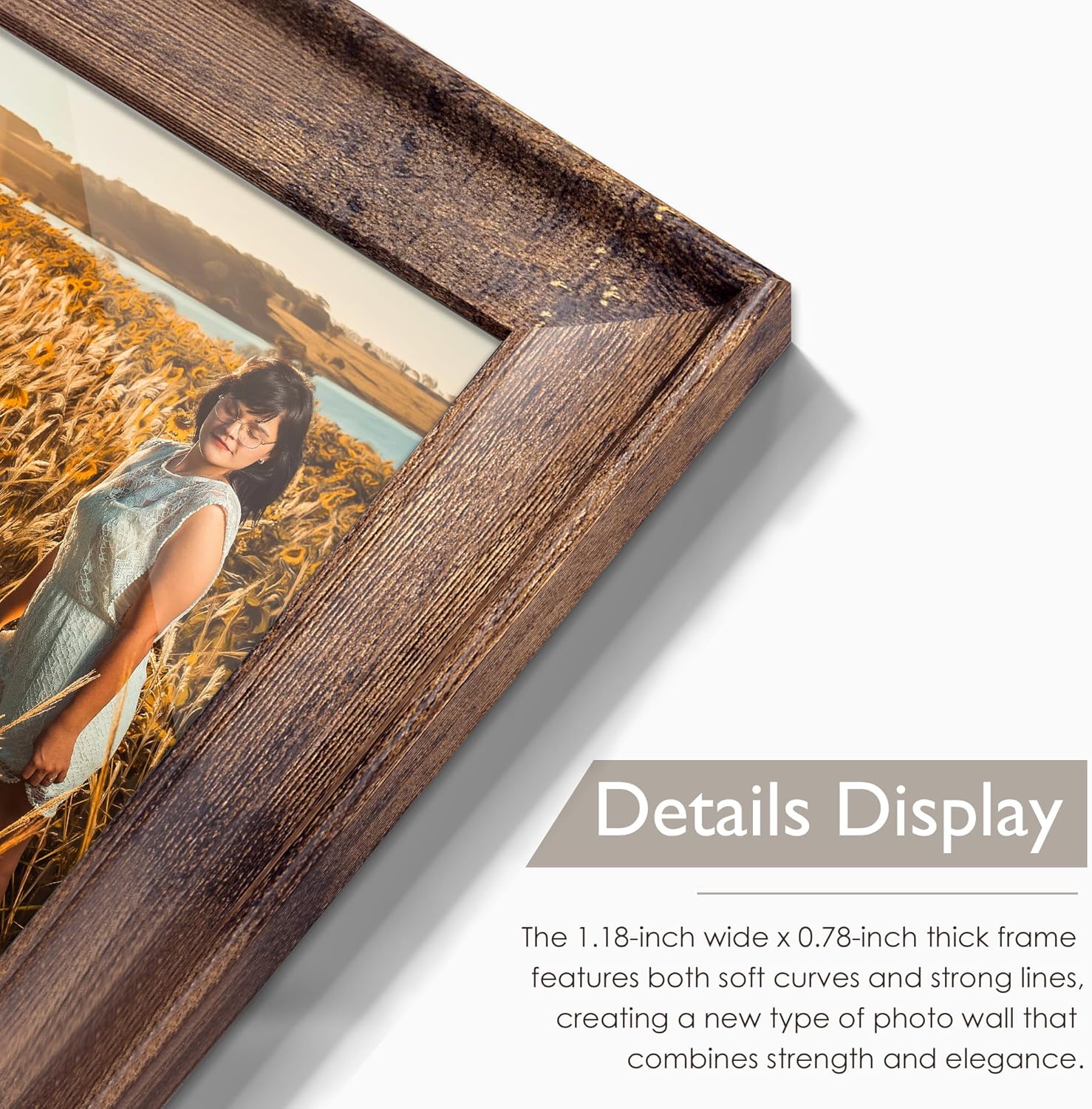 15 Pack Picture Frames, Three 8x10, Six 5x7, Six 4x6, Gallery Wall Picture Frame Set, Photo Frames Sets for Living Room Wall Decor, Rustic Brown