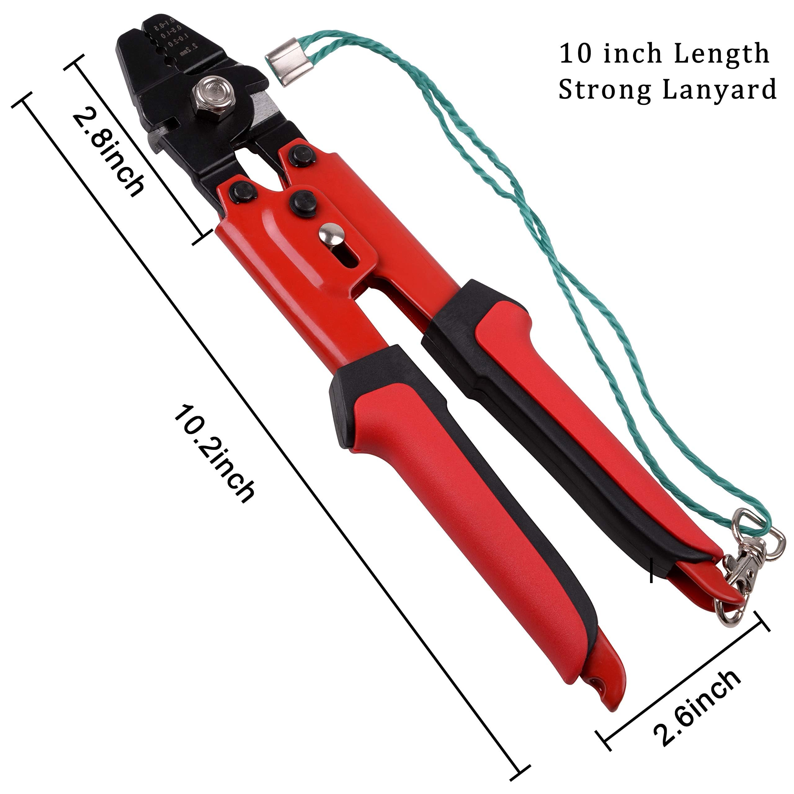 Pinza crimpatrice per funi metalliche, per fune d'acciaio, pinza a morsetto, doppia crimpatura, doppio manicotto (0,1 mm – 2,2 mm)
