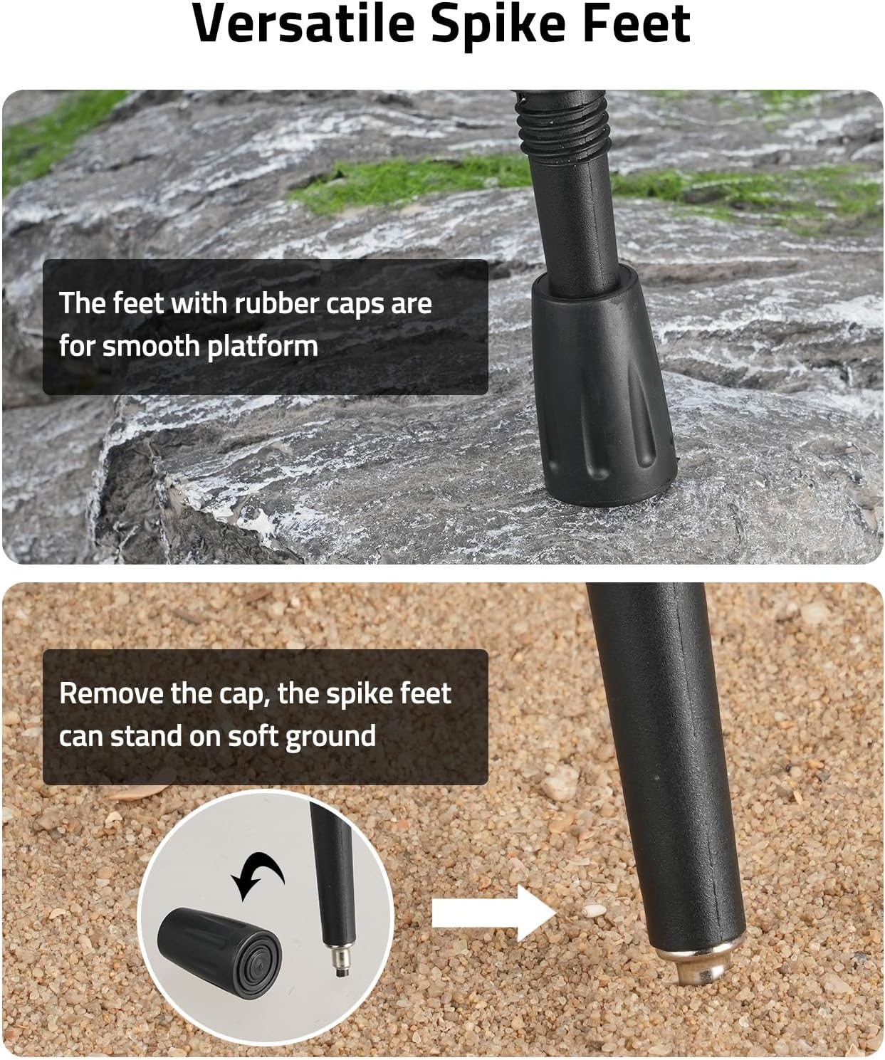 CVLIFE Hunting Bipod Shooting Bipod Shooting Stick, Rifle Hunting Stick with 360° V Yoke Rest, Twist Lock, Adjustable Portable Lightweight Aluminum Frame, Foam Handle, Spike Feet - Image 5