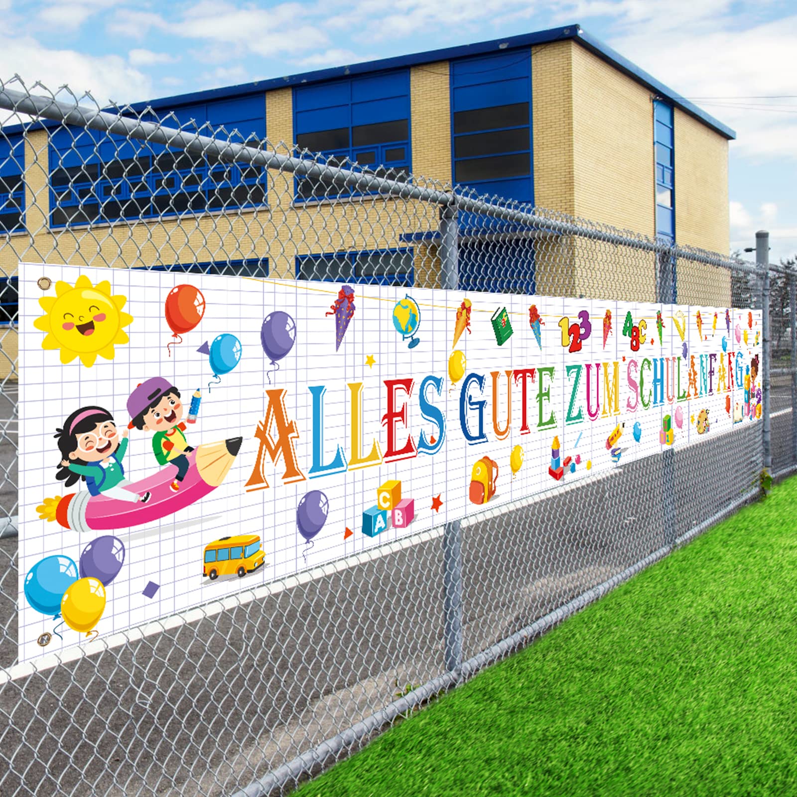 LAMEK Alles Gute Zum Schulanfang Banner 300x50cm Einschulung Willkommen Girlande Banner Schuleinführung Extra Lange Hintergrund Schulkind Schulstart Deko für Schultag Jungen Mädchen, Weiß