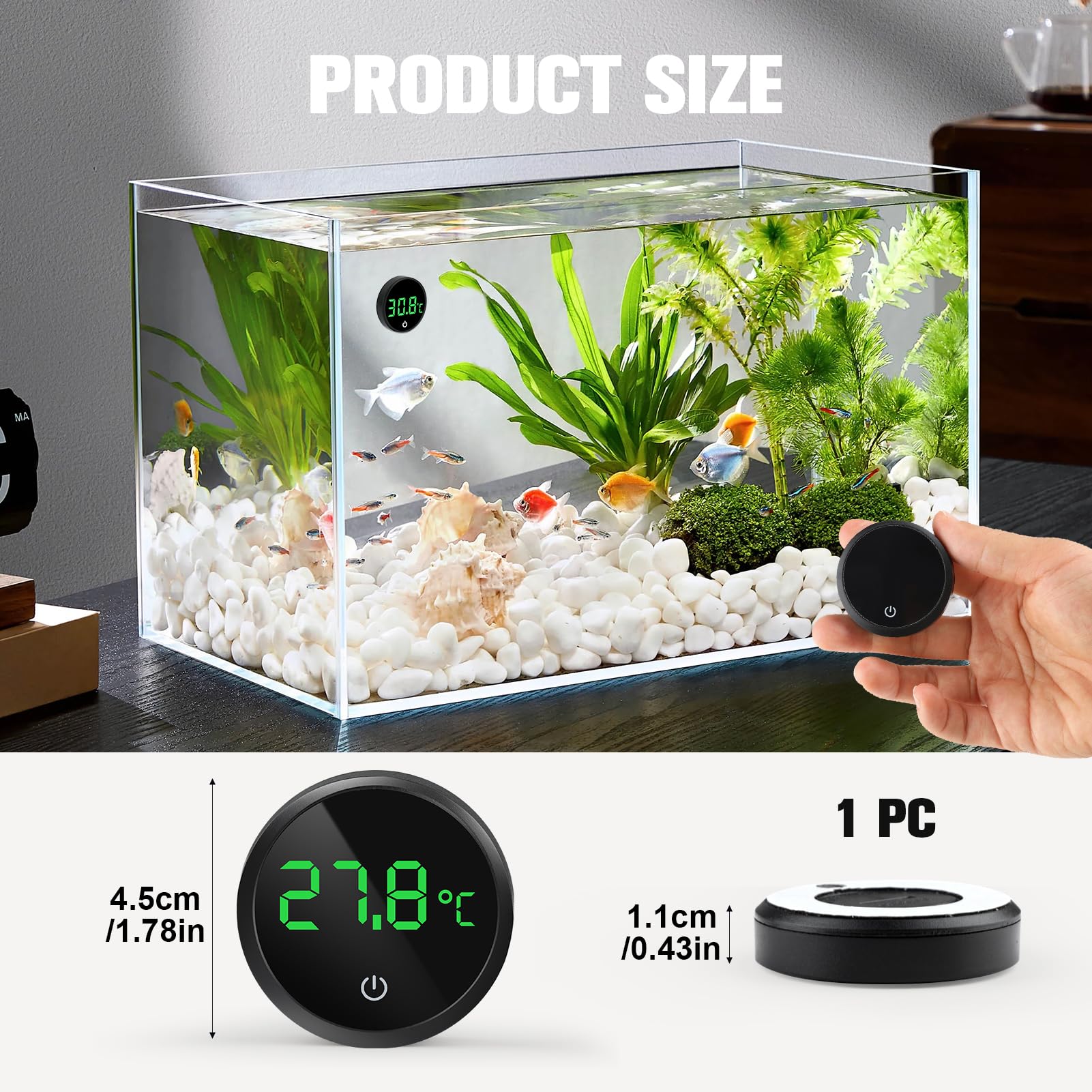 UIHRLM Fish Tank Thermometer, Stick Touch Digital Aquariums with LED Display - Image 2