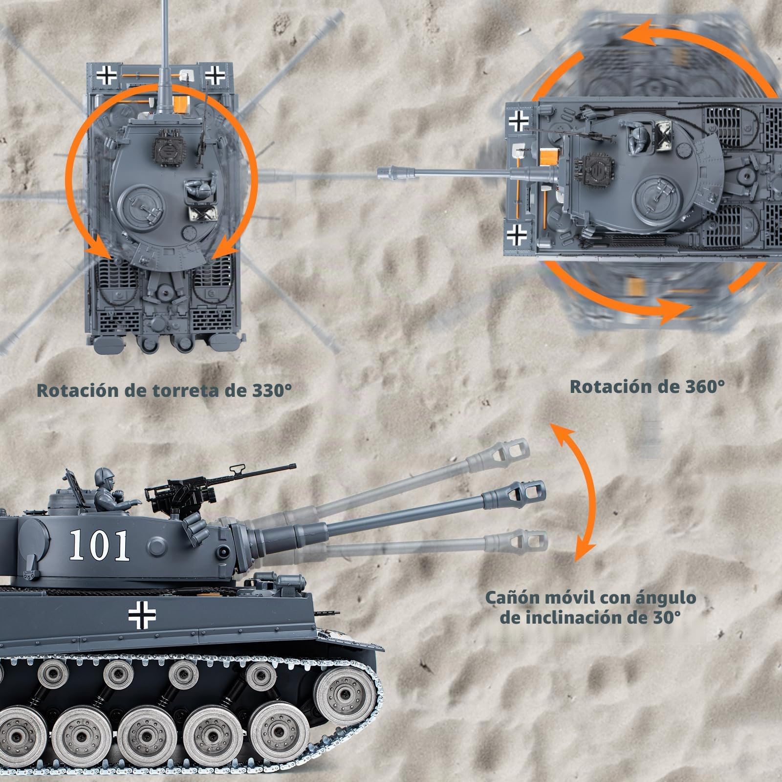 Supdex Tanque Teledirigido Batalla 1/18, RC Tiger I, 2.4Ghz Anque Control Remoto, Tanque Teledirigido con Sonido y Humo, Radiocontrol Kit de Juguete de para Adultos y Niños