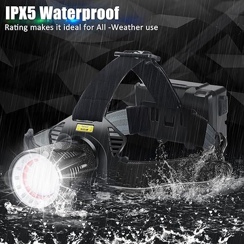 Miniatura 4 de Aikertec Linterna frontal recargable, lámpara LED brillante con sensor de movimiento, 7 modos, impermeable, ángulo ajustable de 45, zoom, faros