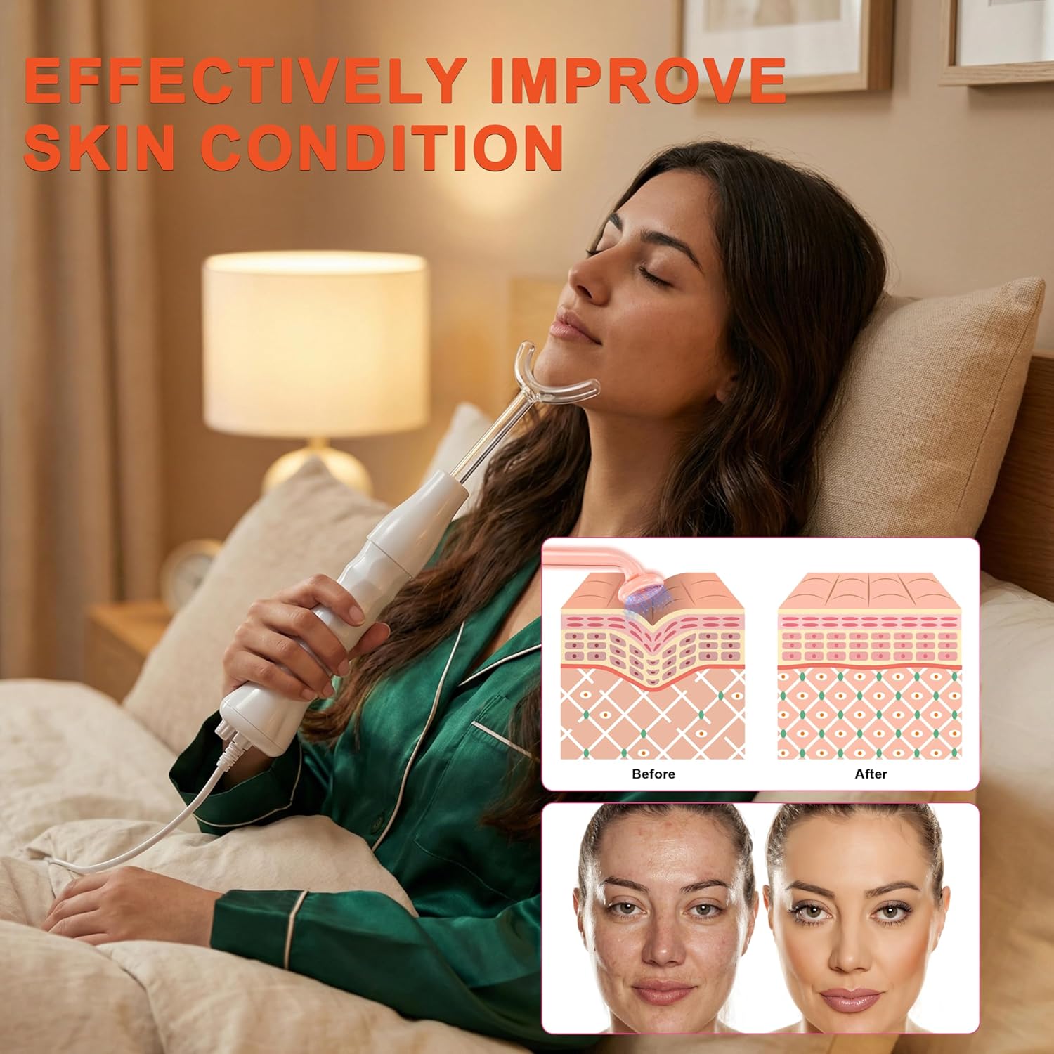 Hi Frequency Facial Care Tool Skin Tonning Device with 7 Electrode Tubes 2 Colors Options Elitzia ETSC640N (Orange) - Image 4