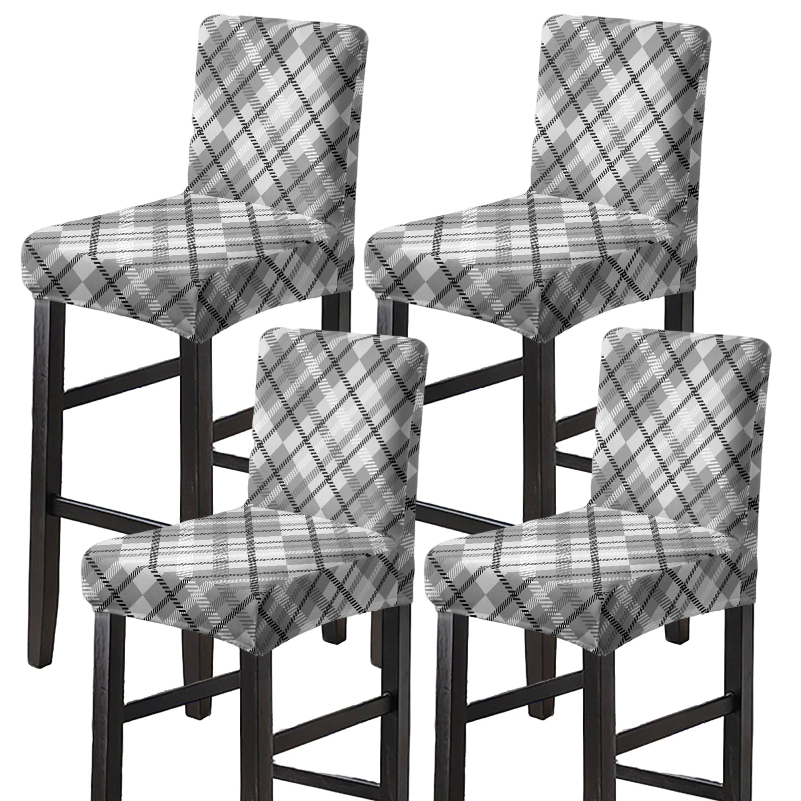 HAOYONG Bar Stool Covers, Stretch Counter Stool Pub Chair Slipcover Washable Counter Height Chair Covers for Kitchen Dining Room Cafe Set of 4 (Grid)