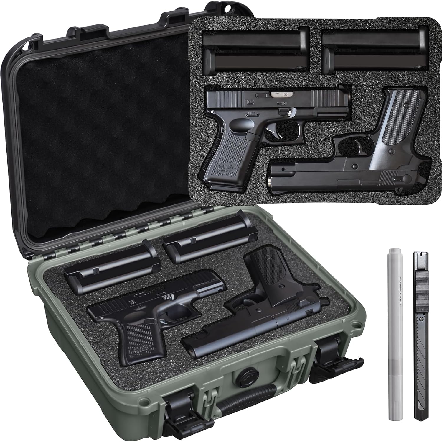 Turokacase Pistol Case for 2 Handguns – TSA Approved Hard Shell Gun Case with Triple-Layer DIY Customizable Foam Insert | Waterproof & Shockproof 9mm Handgun Storage Box